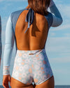 Lobitos Surf Suit - Long Sleeve - Pastel Blue Flower (Boyleg)