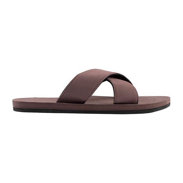 Women’s 100% recycled cross slides in soil brown by Indosole Australia