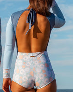 Lobitos Surf Suit - Long Sleeve - Pastel Blue Flower (Boyleg)