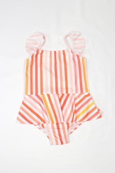 Girls One Piece Swimsuit - Elle Swimsuit in Sunset Stripe - Red/White/Orange