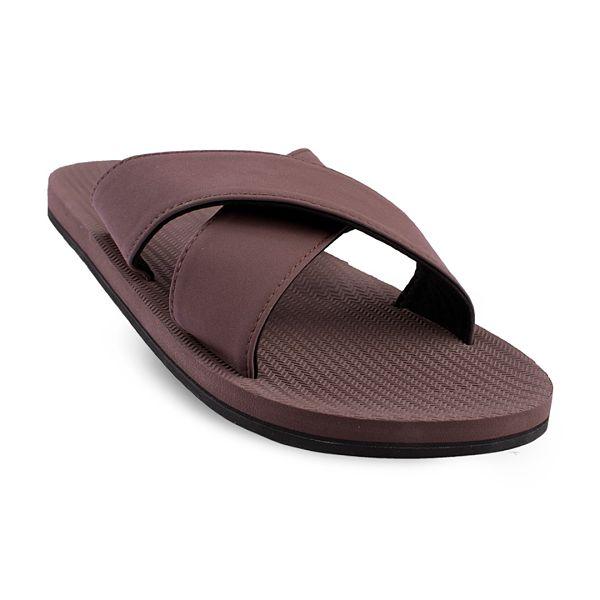 Men’s 100% recycled cross slides in soil brown by Indosole Australia
